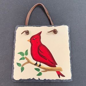 Slates Ornate Red Cardinal 5x5 slate tile hand painted
